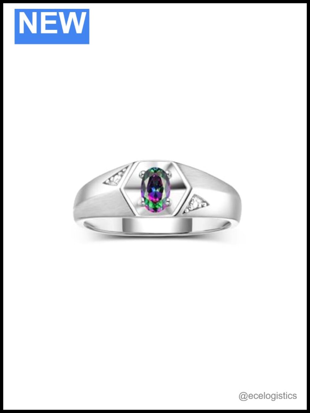 Men's Yellow Gold Plated Silver 6x4mm Oval Gemstone Diamond Ring